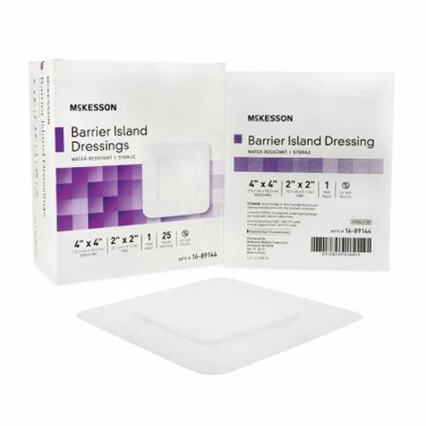 McKesson, Composite Barrier Island Dressing Water Resistant McKesson 4 X 4 Inch Polypropylene / Rayon 2 X 2 In, Count of 1 McKesson