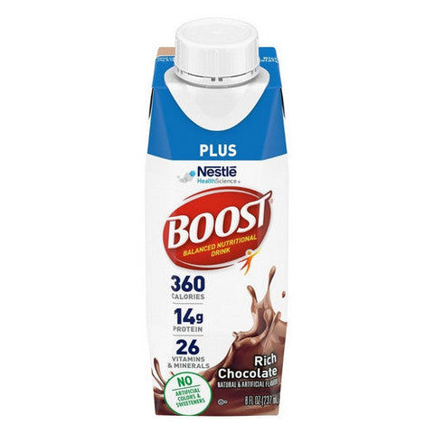 Nestle Healthcare Nutrition, Oral Supplement Boost  Plus Rich Chocolate Flavor 8 oz. Container Carton Ready to Use, 8 Oz Nestle Healthcare Nutrition
