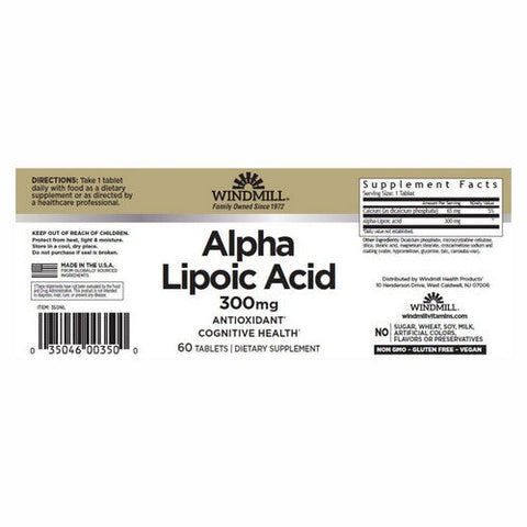 Windmill Health, Alpha Lipoic Acid, 300mg 60 Tabs Windmill Health