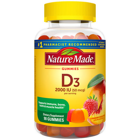 Nature Made, Vitamin D3 Gummies Strawberry Peach And Mango, 25 Mcg, 90 Gummies Nature Made