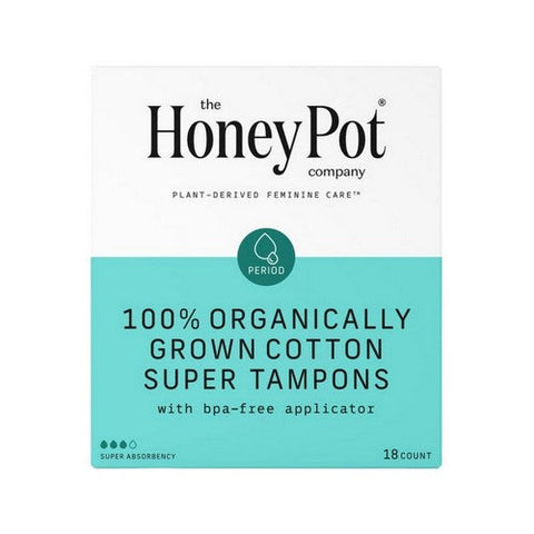 The Honey Pot, 100% Organic Grown Super Tampons With Bpa-Free Applicator, 18 Count The Honey Pot