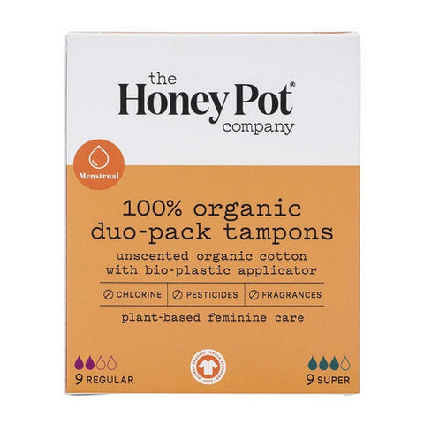 The Honey Pot, Duo Pack Tampon Plastic Applicator Unscented, 18 Count The Honey Pot