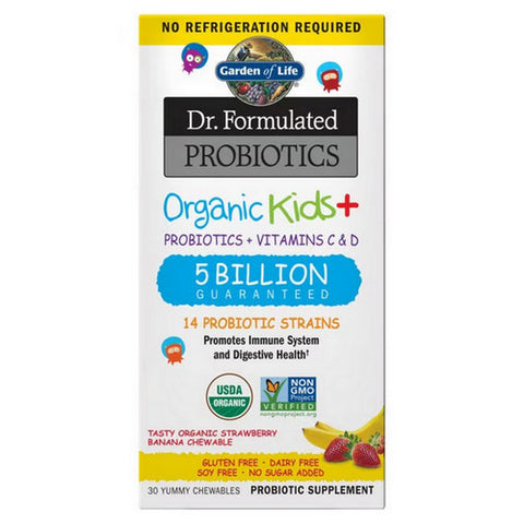 Garden of Life, Dr. Formulated Probiotics Organic Kids Plus Strawberry Banana, 30 Chewable Tabs Garden of Life