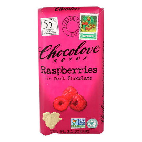 Chocolove, Dark Chocolate Bar Raspberries, 3.2 Oz(Case of 12) Chocolove