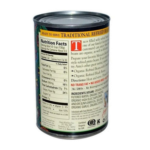 Amys, Organic Traditional Refried Beans, 15.4 Oz(Case Of 12) Amys