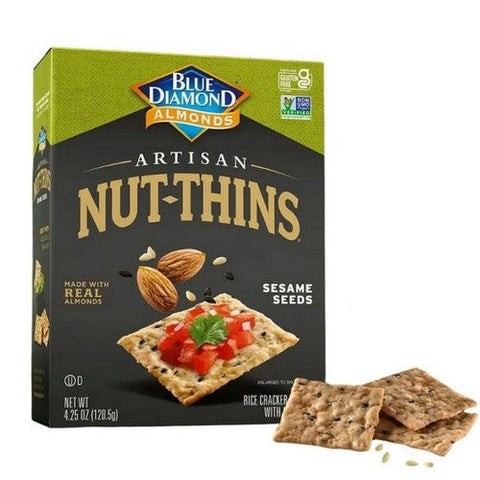 Blue Diamond, Artisan Almond Nut Thins, Sesame Seed, Case of 12 X 4.25 Oz Blue Diamond