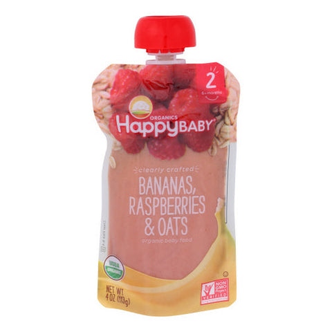 Happy Baby Food, Clearly Crafted Bananas Raspberries And Oats Stage-2, 4 Oz(Case Of 16) Happy Baby Food