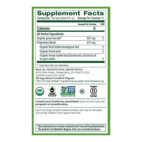 Traditional Medicinals, Organic Green Tea Lemongrass, 16 Bags Traditional Medicinals