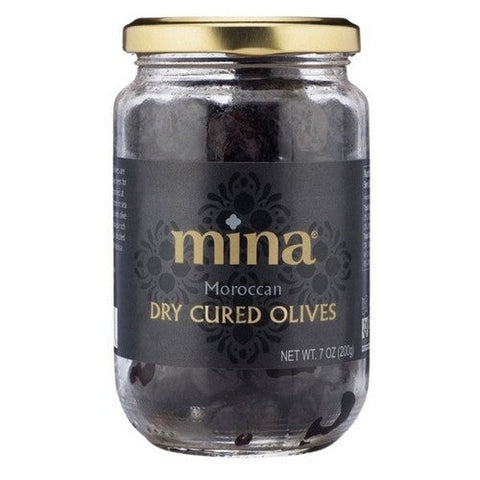 Mina, Moroccan Dry Cured Black Olives Jar, Case of 6 X 7 Oz Mina
