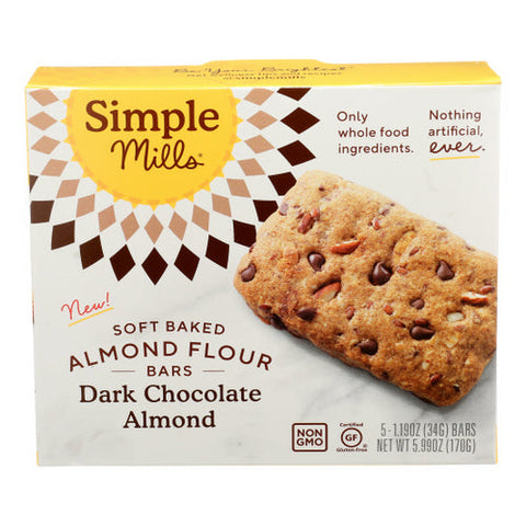 Simple Mills, Bar Soft Baked Dark Chocolate Almond, 5.99 Oz(Case Of 6) Simple Mills