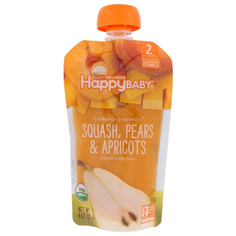 Happy Baby Food, Organic Clearly Crafted Squash Pears And Apricots Stage-2, 4 Oz(Case Of 16) Happy Baby Food