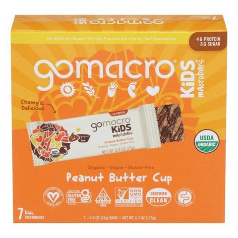 Gomacro, Peanut Butter Cup Kids Protein Bar, Case of 7 X 6.3 Oz Gomacro