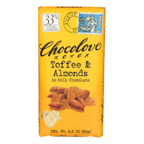 Chocolove, Milk Chocolate Bar Toffee And Almonds, 3.2 Oz(Case Of 12) Chocolove