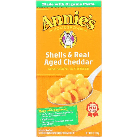 Annie's Homegrown, Shells And Real Aged Cheddar Macaroni And Cheese, 6 Oz(Case Of 12) Annie's Homegrown