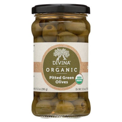 Divina, Organic Pitted Green Olives, Case of 6 X 5.3 Oz Divina