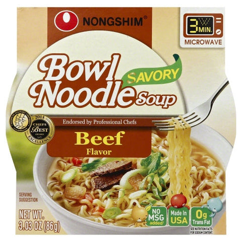 Nongshim, Soup Bowl Ndle Savory Beef, 3.03 Oz(Case Of 12) Nongshim
