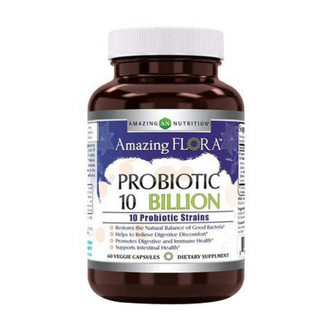 Amazing Nutrition, Amazing Flora Probiotic 10 Strains 10 Billion, 60 Veg Caps Amazing Nutrition