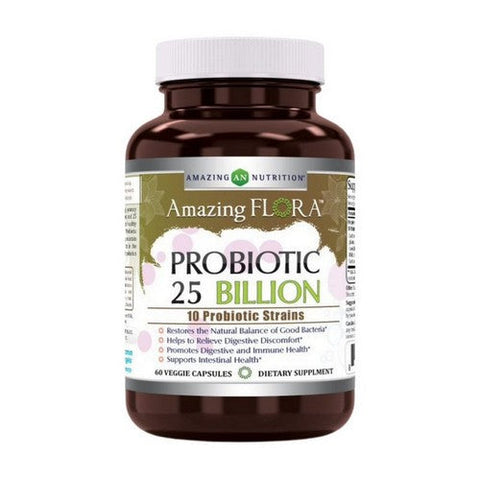 Amazing Nutrition, Amazing Flora Probiotic 10 Strains 25 Billion, 60 Veg Caps Amazing Nutrition