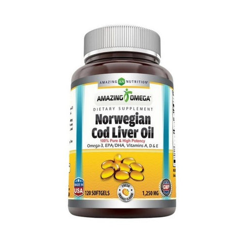 Amazing Nutrition, Amazing Omega Norwegian Cod Liver Oil Orange, 1250 mg, 120 Softgels Amazing Nutrition