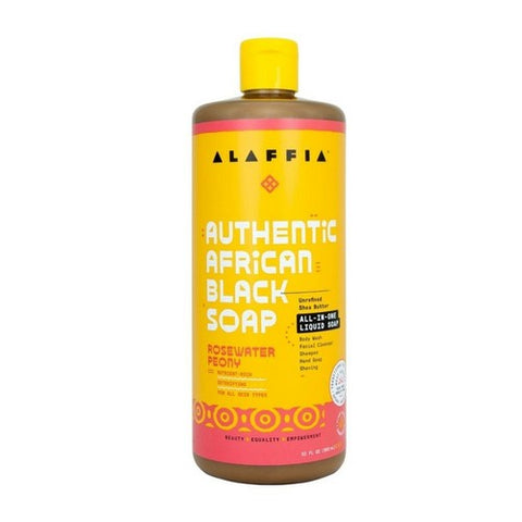 Alaffia, Authentic African Black Soap All-In-One Rosewater Peony, 32 Oz Alaffia