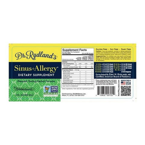 Dr. Rydland's, Kids Wellness Sinus Plus Allergy Herbal Formula Drops, 2 Oz Dr. Rydland's