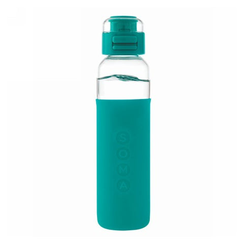 Soma, Glass Water Bottle w/ Sport Cap V2 Aqua, 17 Oz Soma