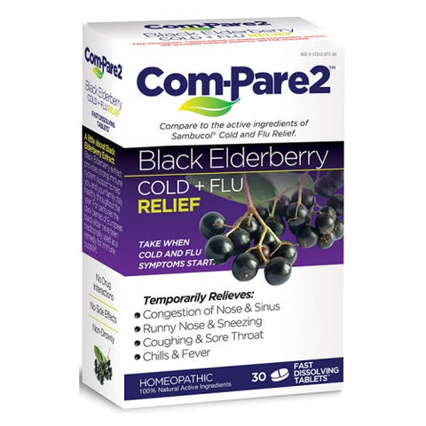 Com-Pare2, Cold + Flu Relief Fast Dissolve Black Elderberry, 30 Tabs Com-Pare2