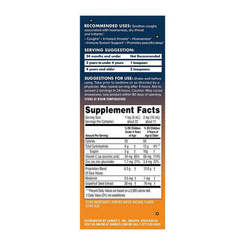 Zarbees, Children'S Cough Syrup With Dark Honey Night Time, 4 Oz Zarbees