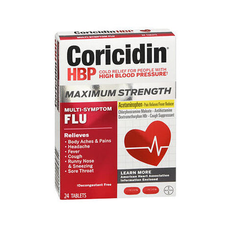 Coricidin Hbp, Coricidin HBP Multi-Symptom Flu Maximum Strength, 24 Count Coricidin Hbp