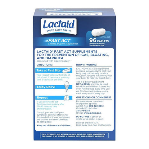 Lactaid, Lactaid Fast Act Lactase Enzyme Supplement, 96 Caplets Lactaid