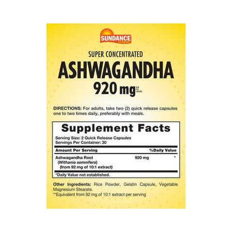 Sundance, Ashwagandha Quick Release, 920 Mg, 60 Caps Sundance