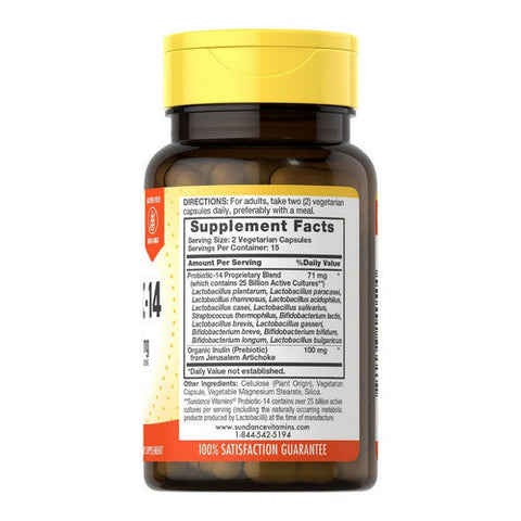 Sundance, Probiotic-14 Active Cultures Prebiotic Vegetarian, 71 Mg, 30 Caps Sundance
