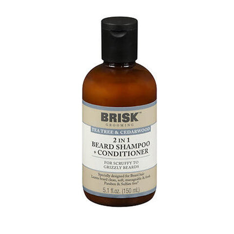 Brisk, Grooming 2 in 1 Beard Shampoo+Conditioner Tea Tree & Cedarwood, 5.1 Oz Brisk