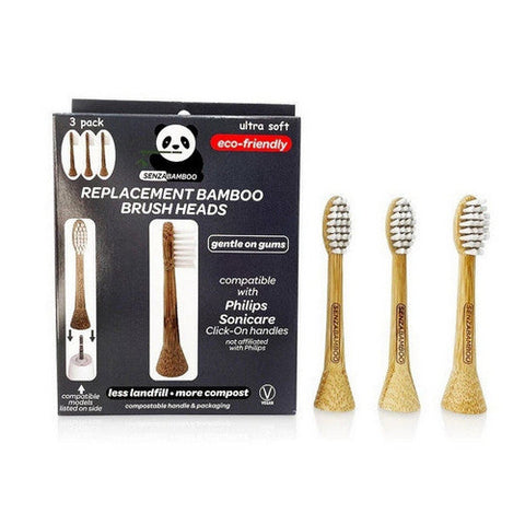 Senzacare, SenzaBamboo Replacement Bamboo Brush Heads, 3 Count Senzacare