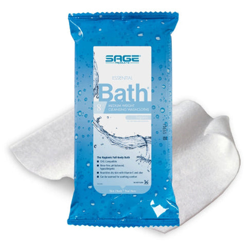 Sage, Products Essential Bath Rinse-Free Wipes Medium Weight Soft Pack, Box Of 30 Sage