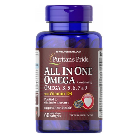 All In One Omega 3, 5, 6, 7 & 9 with Vitamin D3 60 Softgels by Puritan's Pride