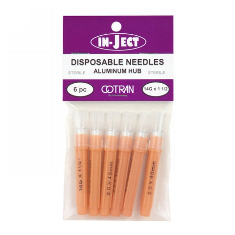 Cotran Corporation, In-Ject Disposable Hypodermic Needles 14 x 1-1/2" Orange, 6 Packets Cotran Corporation