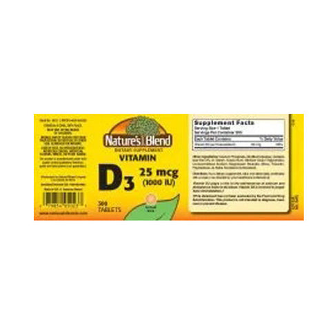 Nature's Blend, Vitamin D3, 25mcg (1000IU), 300 Tabs Nature's Blend