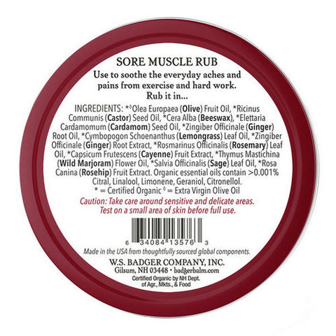 Badger Balm, Sore Muscle Rub Tin, .75 Oz Badger Balm