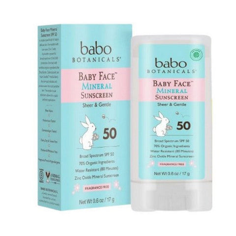 Babo Botanicals, Baby Face Mineral Sunscreen Stick SPF 50, 0.6 OZ Babo Botanicals