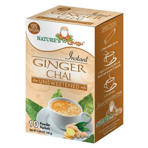 Natureâ€™s Guru, Ginger Chai Unsweetened Instant Chai, 10 Count Nature’s Guru