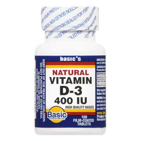Basic Vitamins, Natural Vitamin D3, 400 IU, 100 Tabs Basic Vitamins