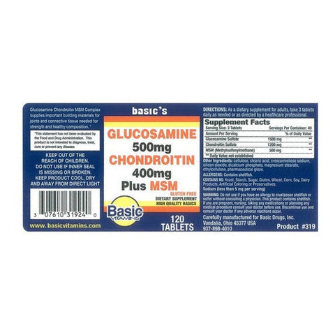 Basic Vitamins, Glucosamine Chondroitin Plus MSM, 120 Tabs Basic Vitamins