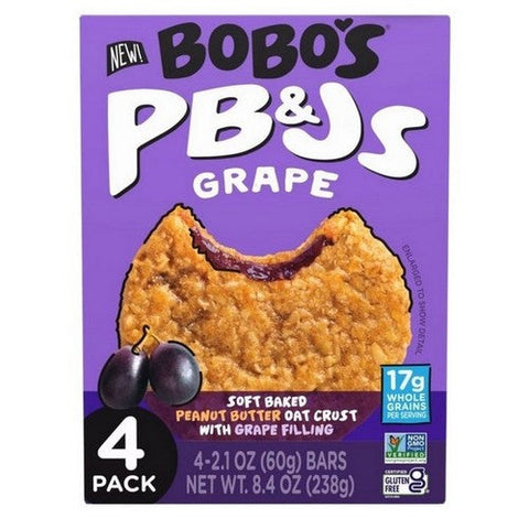Bobo's Oat Bars, PB&JS Grape Soft Baked Peanut Butter Oat Crust Bars, 8.4 Oz(Case Of 6) Bobo's Oat Bars