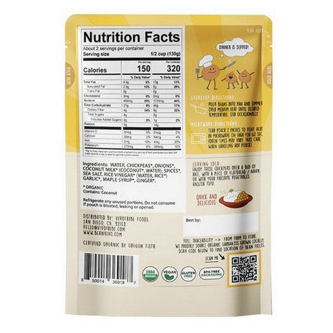Beanvivo, Organic Coconut Curry Chickpeas, 10 Oz (Case Of 6) Beanvivo