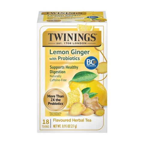 Twinings Tea, Probiotics Plus Lemon and Ginger Herbal Tea, 18 Bags(Case Of 6) Twinings Tea