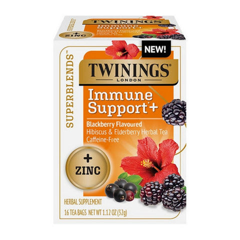 Twinings Tea, Twinings Superblends Immune Support Blackberry Hibiscus Tea Plus Zinc, 16 Bags(Case Of 6) Twinings Tea