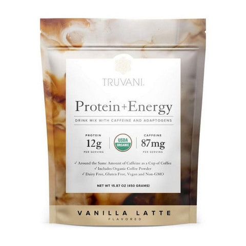 Truvani, Protein Plus Energy Vanilla Latte Powder, 15.87 Oz Truvani