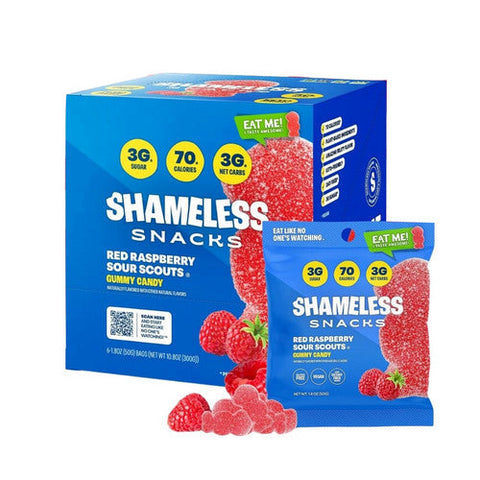 Shameless Snacks, Red Raspberry Sour Scouts Gummy, 6 Count Shameless Snacks