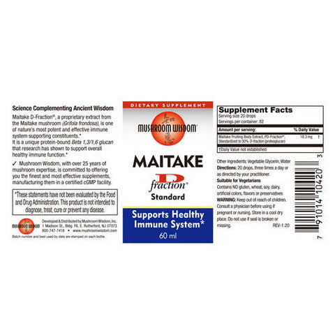 Maitake Mushroom Wisdom, Maitake D-Fraction Standard, D-Fraction, 2 oz Maitake Mushroom Wisdom